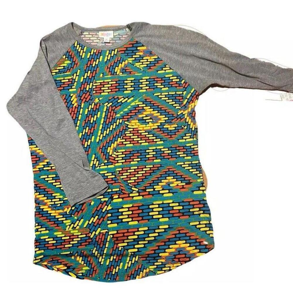 LuLaRoe Randy M Colorful Patterned Raglan Long Sleeve Top